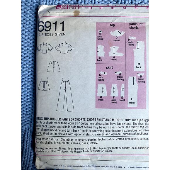 Simplicity 6911 Sewing pattern girls crop top shorts pants mini skirt size 12 - Picture 4 of 5